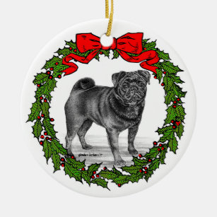 Black Pug Dog Art by Glenda S. Harlan Ceramic Ornament