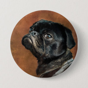 Black Pug Dog Artwork Button