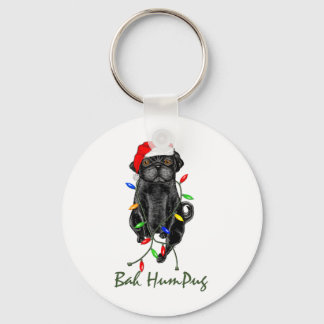 Black Pug Dog Bah Humpug Funny Christmas Keychain