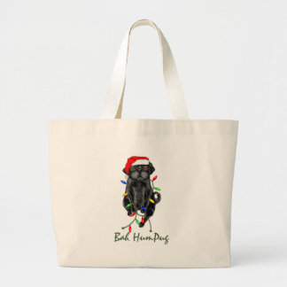 Black Pug Dog Bah Humpug Funny Christmas Large Tote Bag