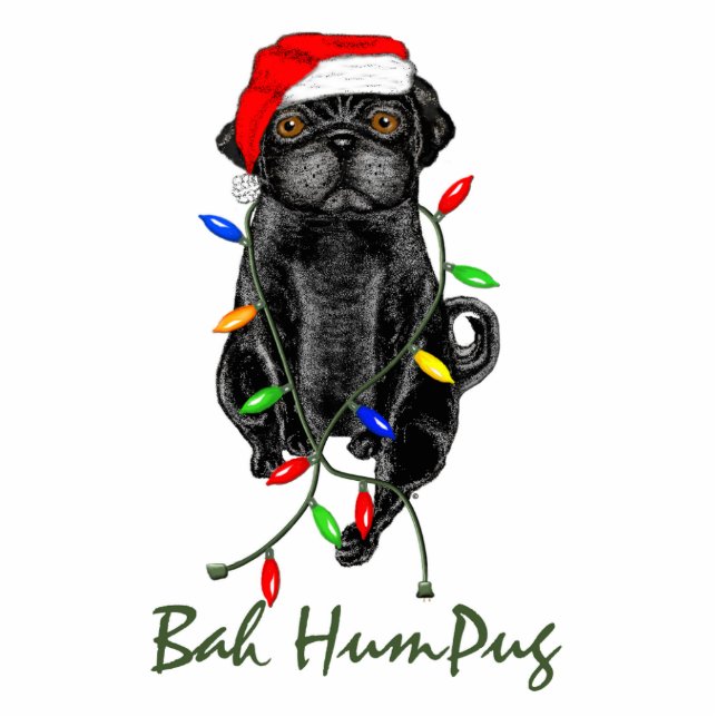 Black Pug Dog Bah Humpug Funny Christmas Statuette (Front)