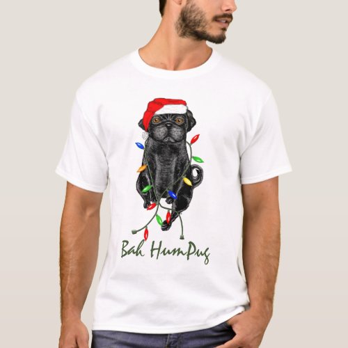 Black Pug Dog Bah Humpug Funny Christmas T_Shirt