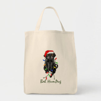 Black Pug Dog Bah Humpug Funny Christmas Tote Bag