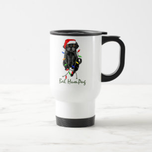 Black Pug Dog Bah Humpug Funny Christmas Travel Mug
