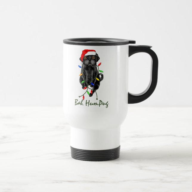 Black Pug Dog Bah Humpug Funny Christmas Travel Mug (Right)