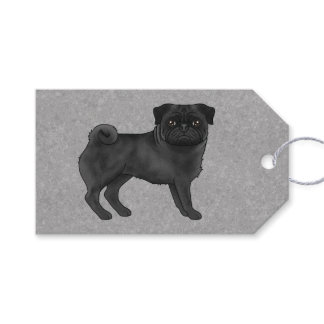 Black Pug Dog Breed Cute Cartoon Illustration Gray Gift Tags