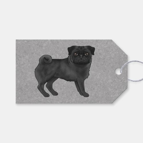Black Pug Dog Breed Cute Cartoon Illustration Gray Gift Tags