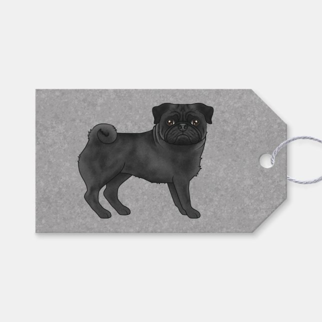 Black Pug Dog Breed Cute Cartoon Illustration Gray Gift Tags (Front (Horizontal))
