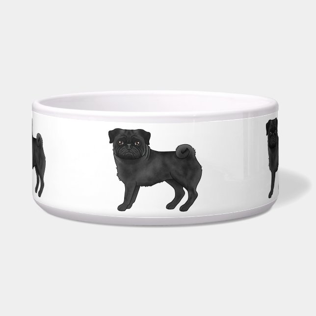 Black Pug Dog Breed Mops Illustrated Cartoon Dogs Bowl (Front)