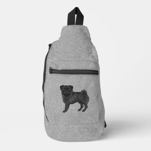 Black Pug Dog Canine Cartoon Dog Illustration Gray Sling Bag