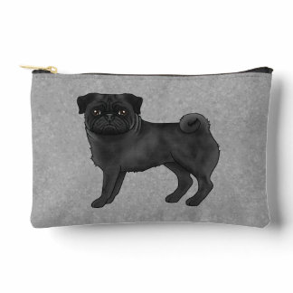 Black Pug Dog Canine Cartoon Illustration Gray Accessory Pouch
