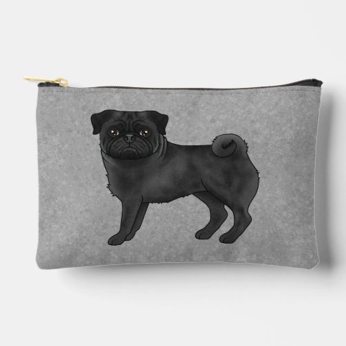 Black Pug Dog Canine Cartoon Illustration Gray Accessory Pouch