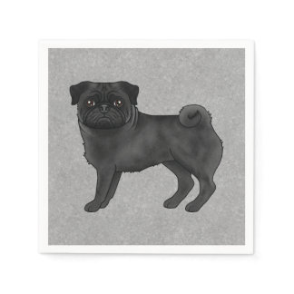 Black Pug Dog Canine Cute Cartoon Illustration Napkins