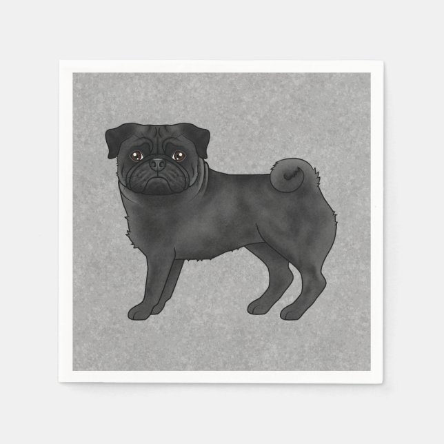 Black Pug Dog Canine Cute Cartoon Illustration Napkins (Front)