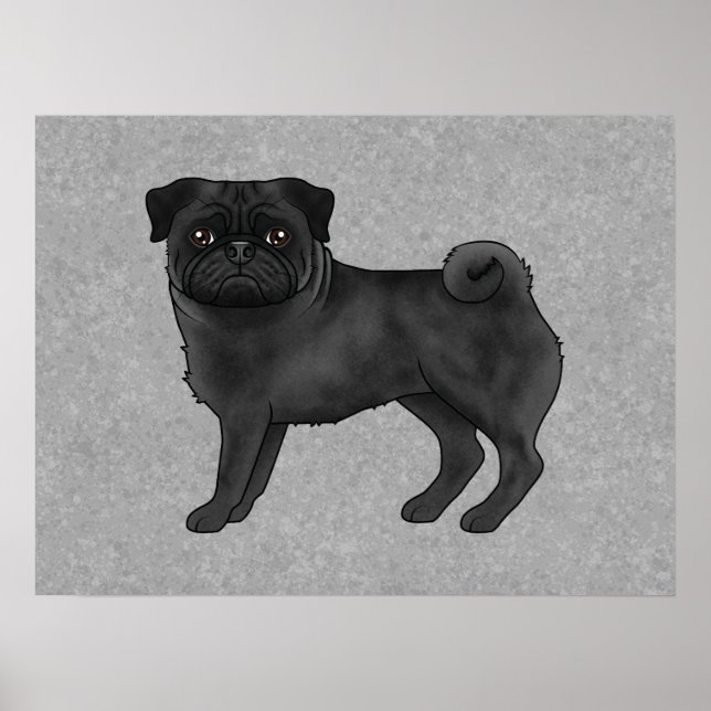 Black Pug Dog Canine Cute Cartoon Illustration Poster (Front)
