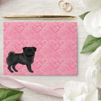 Black Pug Dog Cartoon Mops Love Heart Pattern Pink Envelope