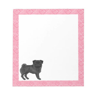 Black Pug Dog Cartoon Mops Love Heart Pattern Pink Notepad