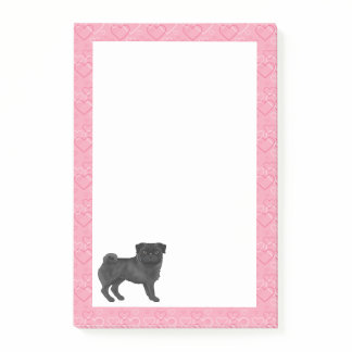 Black Pug Dog Cartoon Mops Love Heart Pattern Pink Post-it Notes