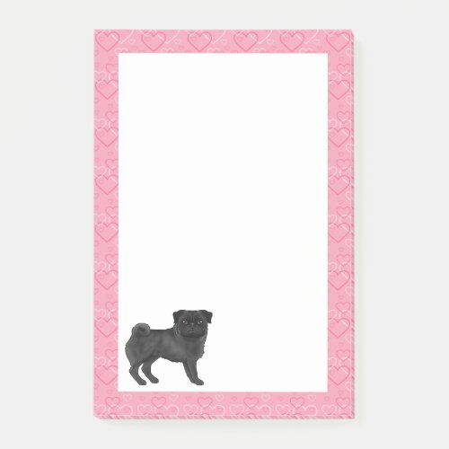 Black Pug Dog Cartoon Mops Love Heart Pattern Pink Post_it Notes