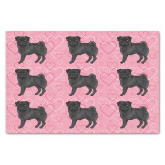 Black Pug Dog Cartoon Mops Love Heart Pattern Pink Tissue Paper