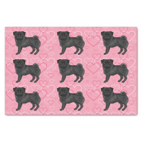 Black Pug Dog Cartoon Mops Love Heart Pattern Pink Tissue Paper