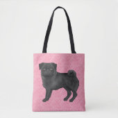 Black Pug Dog Cartoon Mops Pink Love Heart Pattern Tote Bag (Front)