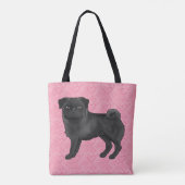 Black Pug Dog Cartoon Mops Pink Love Heart Pattern Tote Bag (Back)
