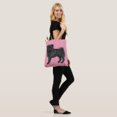 Black Pug Dog Cartoon Mops Pink Love Heart Pattern Tote Bag (On Model)
