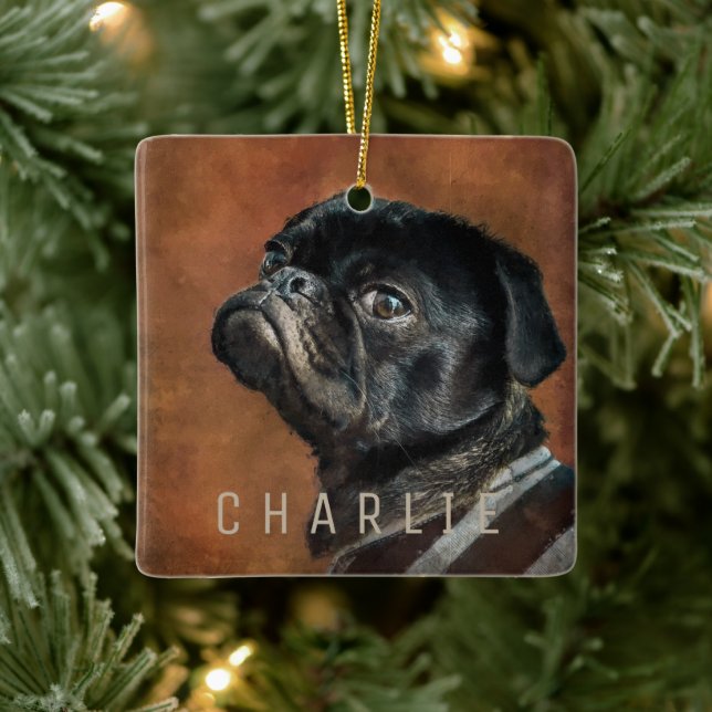 Black Pug Dog Ceramic Ornament (Tree)