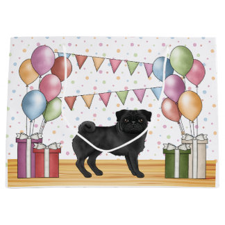 Black Pug Dog Colorful Pastel Birthday Balloons Large Gift Bag