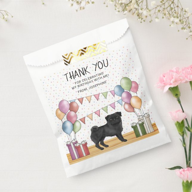 Black Pug Dog Colorful Pastel Birthday Thank You Favor Bag (Sealed)