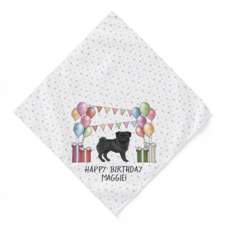 Black Pug Dog Colorful Pastel Happy Birthday Bandana