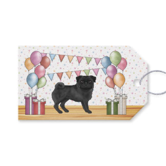 Black Pug Dog Colorful Pastel Happy Birthday Gift Tags