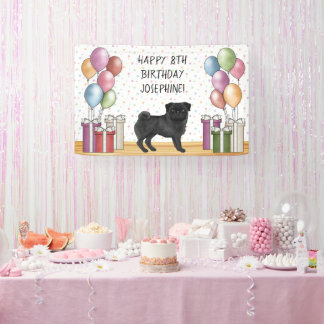 Black Pug Dog Colorful Pastels Happy Birthday Banner