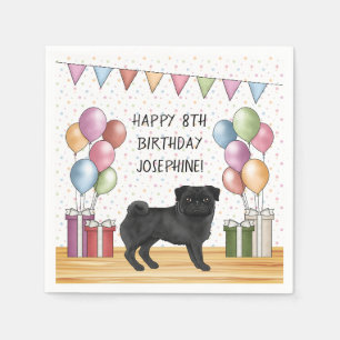 Black Pug Dog Colorful Pastels Happy Birthday Napkins