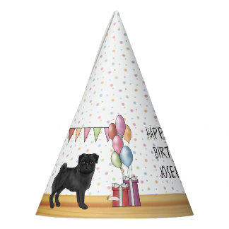 Black Pug Dog Colorful Pastels Happy Birthday Party Hat