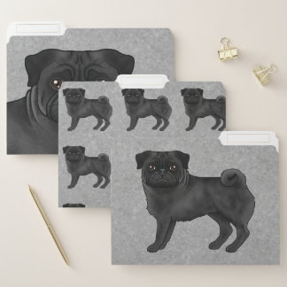 Black Pug Dog Cute Cartoon Dog Canine On Gray File Folder