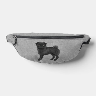 Black Pug Dog Cute Cartoon Dog Illustration Gray Fanny Pack