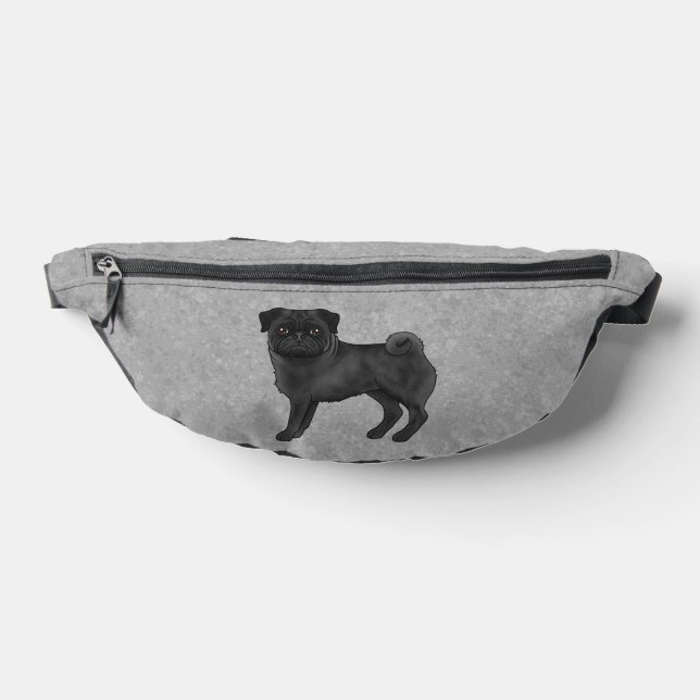 Black Pug Dog Cute Cartoon Dog Illustration Gray Fanny Pack (Lay Down)
