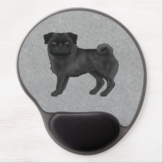 Black Pug Dog Cute Cartoon Dog Illustration Gray Gel Mouse Pad