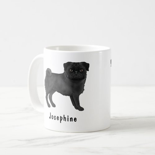 Black Pug Dog Cute Cartoon Dog Mops With Name Coffee Mug