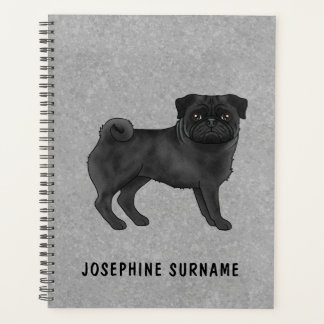Black Pug Dog Cute Cartoon Mops Illustration Gray Planner
