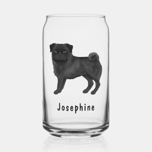 Black Pug Dog Cute Cartoon Mops With Custom Name Can Glass