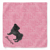 Black Pug Dog Cute Mops And Pink Hearts With Name Bandana (Front)