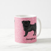 Black Pug Dog Cute Mops And Pink Hearts With Name Coffee Mug (Front Right)