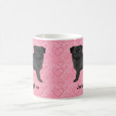Black Pug Dog Cute Mops And Pink Hearts With Name Coffee Mug (Center)