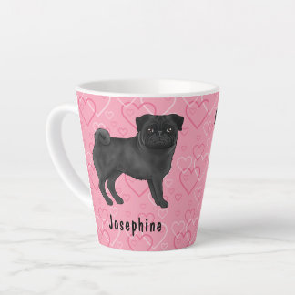 Black Pug Dog Cute Mops And Pink Hearts With Name Latte Mug