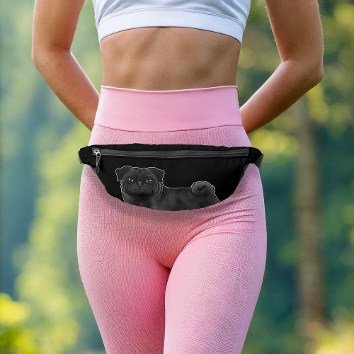 Black Pug Dog Cute Mops Close_Up Design On Black Fanny Pack