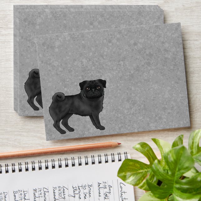 Black Pug Dog Cute Mops Dog Breed Design Gray Envelope (Stacked)