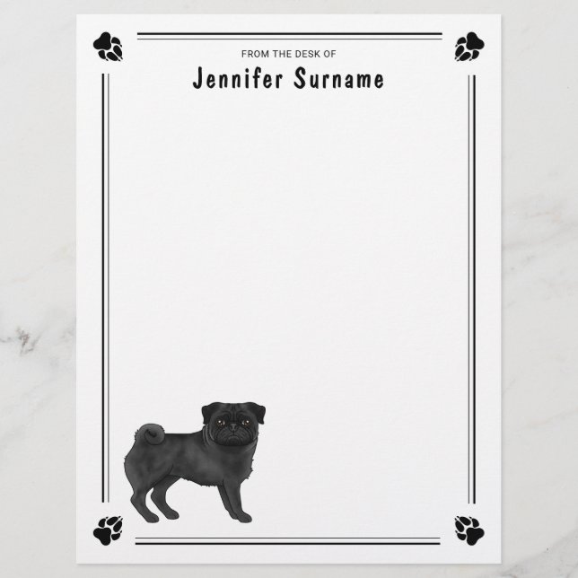 Black Pug Dog Cute Mops Dog Breed Design Letterhead (Front)